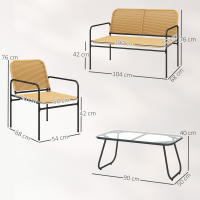 Outsunny Conjunto Jardín Exterior de Ratán Conjunto Terraza Resistente a la Intemperie Muebles Jardín Exterior con 2 Sillones Sofá de 2 Plazas y Mesa de Tablero de Vidrio Templado Natural - details 2