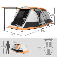 Outsunny Tienda de Campaña Familiar para 3-4 Personas Tienda de Camping Plegable con 2 Habitaciones y Bolsa de Transporte Impermeable para Senderismo 370x220x130 cm Azul y Gris - details 2
