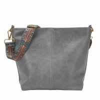 Bolso De Hombro Para Mujer En Cuero PU Vintage De Color Sólido Moda Con Correa Ancha Y Estilo Crossbody Bolsa De Buque - details 20