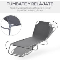 Outsunny Tumbona Plegable Tumbona de Jardín con Respaldo Ajustable en 5 Posiciones Carga 120 kg para Terraza Piscina Playa 187x55x24 cm - details 3