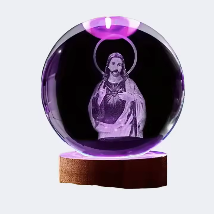 1pc Cristal 3D De Jesús Lámpara Nocturna Con Base De Iluminación Multicolor Decoración Creativa Para El Hogar Regalo Ideal Para Dormitorio Familiar - 1