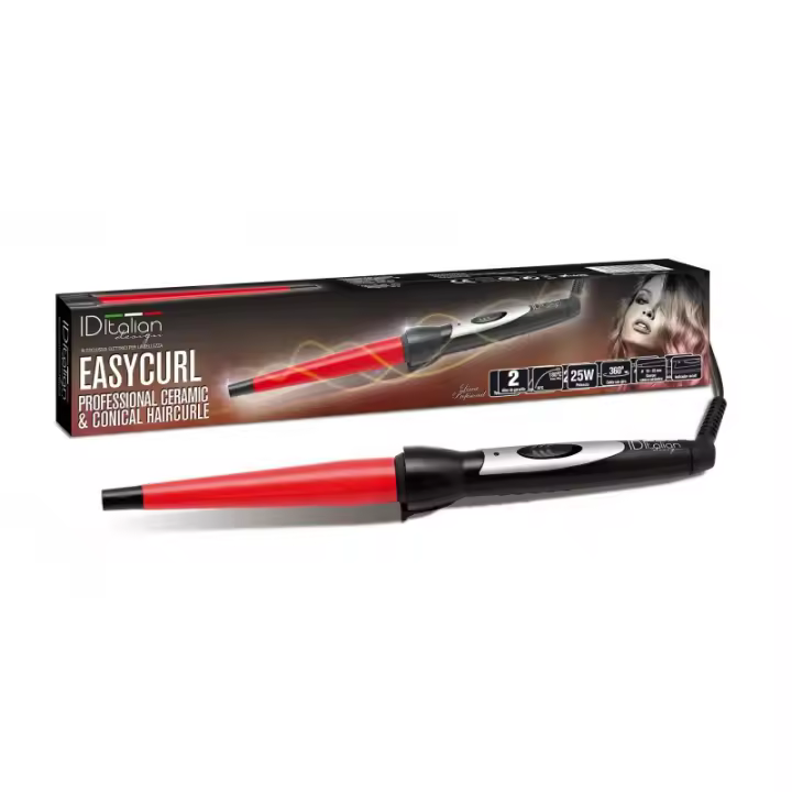 Italian Design - Rizador Cónico Easy Curl con Revestimiento de Cerámica para Rizos Naturales y Definidos - Calentamiento Ultrarrápido de 90 a 210º y Distribución Uniforme del Calor - Potencia de 34W - Cable de 170 cm - Dimensiones 35,5 x 6,5 x 4 cm - 1