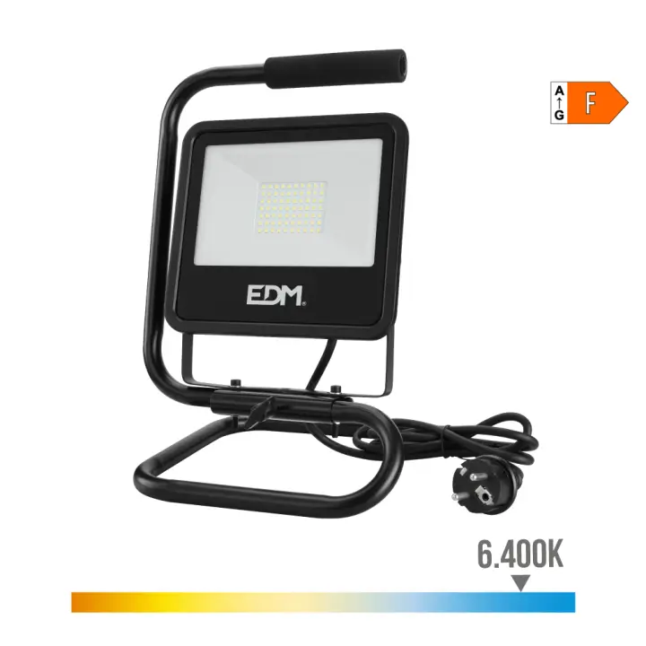 Foco proyector de led con pie 50w 4000lm 6400k luz fria black series edm - 1