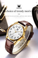 Reloj De Cuarzo Clásico Para Hombre OLEVS Con Correa De Cuero Marrón Y Fechador Resistente Al Agua Dial Digital Estilo De Negocios - details 3