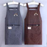 Delantal De Algodón Con Estrías Y Cremallera Resistente a La Grasa Y a La Suciedad Para Cocina Con Correas Para Mujeres Ropa De Trabajo Transpirable - details 2