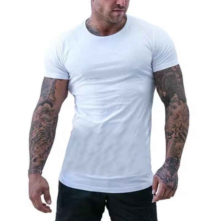 Camiseta de verano para hombre, de color liso, con cuello redondo y manga corta, ideal para deportes, ocio, fitness y culturismo. - 1