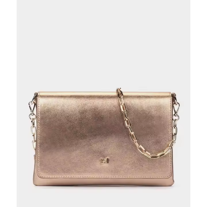 Pedro Miralles Bolso de fiesta de piel metalizada de color oro rosa con cadena modelo RUIDERA en tonos Metalizados. Hecho a mano en España. - 1