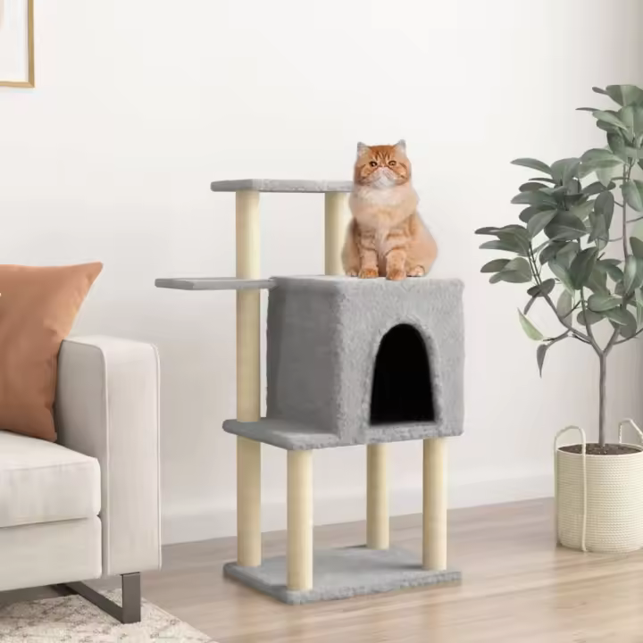 vidaXL Rascador para Gatos con Postes Árbol Torre Escalador Sisal Color Crema,  Gris claro,  Gris oscuro y mas - 1