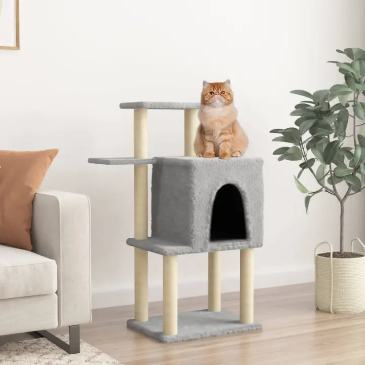 vidaXL Rascador para Gatos con Postes Árbol Torre Escalador Sisal Color Crema,  Gris claro,  Gris oscuro y mas - 1