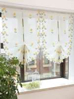Cortina De Ventana Corta Con Bordado Floral Amarillo Estilo Rustico Para Balcón Y Fiesta Decoración De Ventana Translúcida De Poliéster 100% - details 0