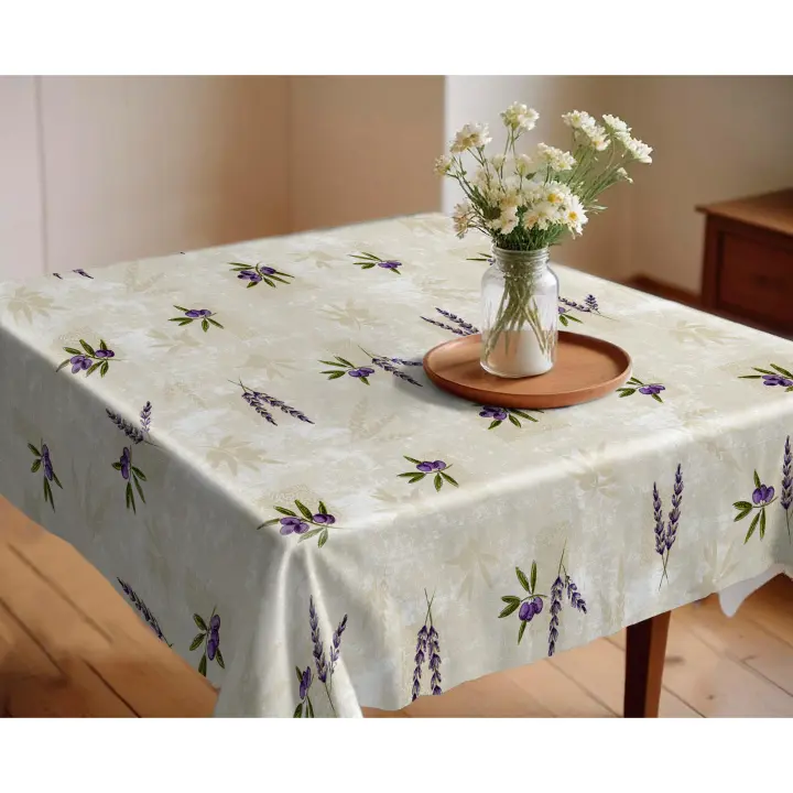 Mantel de Hule Antimanchas Impermeable con Diseño de Olivos y Lavandas – Protege y Decora tu Mesa con Estilo -  Hulehule Tex - 1