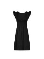Vestido De Mujer Con Manga De Hoja De Loto Verano Cuello En V Bordado Rompepiés Midi A-Line Para Ocasiones Casuales - details 6