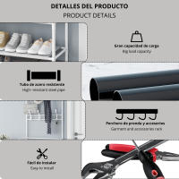 LUTODY - Perchero de Pie Soporte Resistente con Estante para Zapatos, Zapatero, Ganchos Auxiliar, Multifuncional para Ropa, Accesorios y más - Ideal para Salón, Dormitorio, Sala de Estar y Entrada - details 1