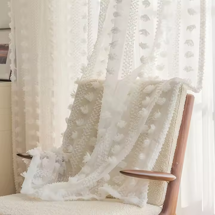 Cortinas Blancas Voile Transparentes Para Sala De Estar Con Borlas Rod Pocket Decoración De Boda Y Fiesta Valsan Puerta Panel De Malla - 1