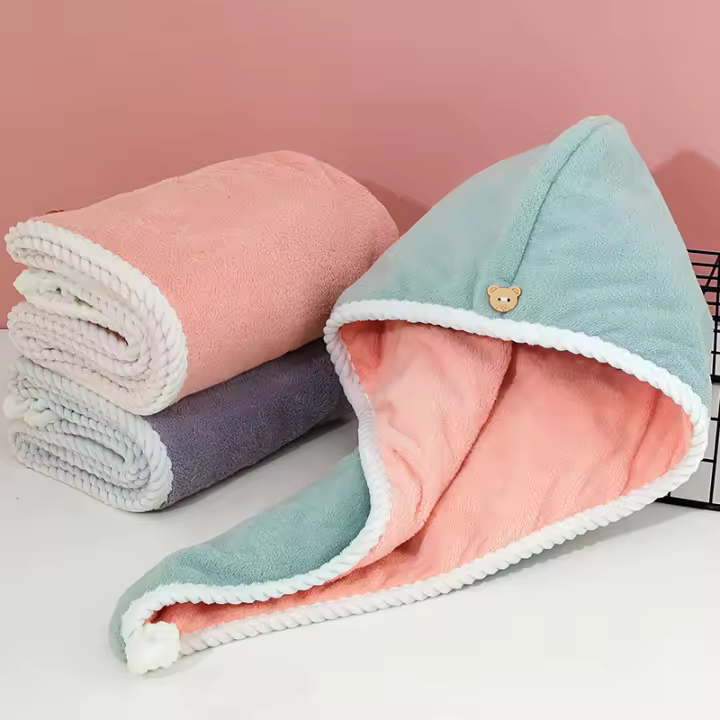 Bolera De Secado De Pelo De Doble Capa Coral Velvet Super Absorbente Toalla De Secado Rápido Para Ducha Capa Suave - 1