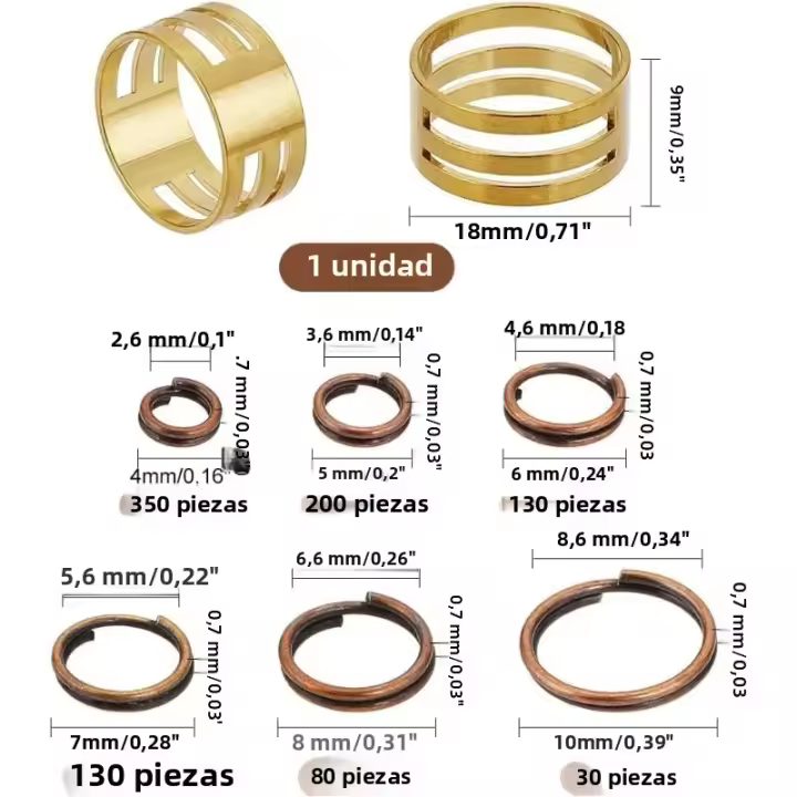 Anillos De Salto Doble De Cobre Rojo Para Joyería DIY 900 Piezas 6 Tamaños 4/5/6/7/8/10mm Anillos De Hierro Para Artesanía - 1