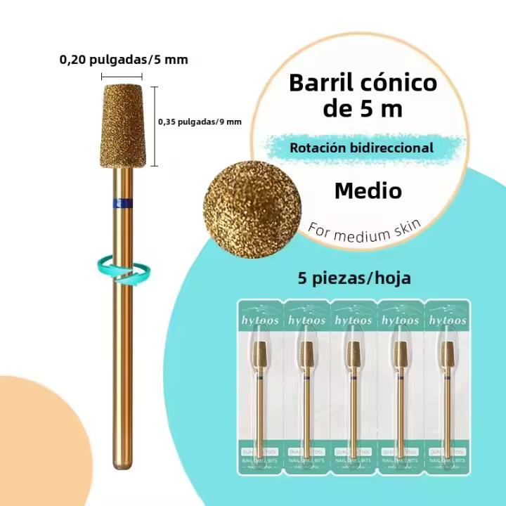 HYTOOS 5Pcs/Set Bits De Uñas De Titanio Con Corte De Diamante Herramienta Profesional Para Limpiar Cutículas Y Eliminar Piel Muerta - 1