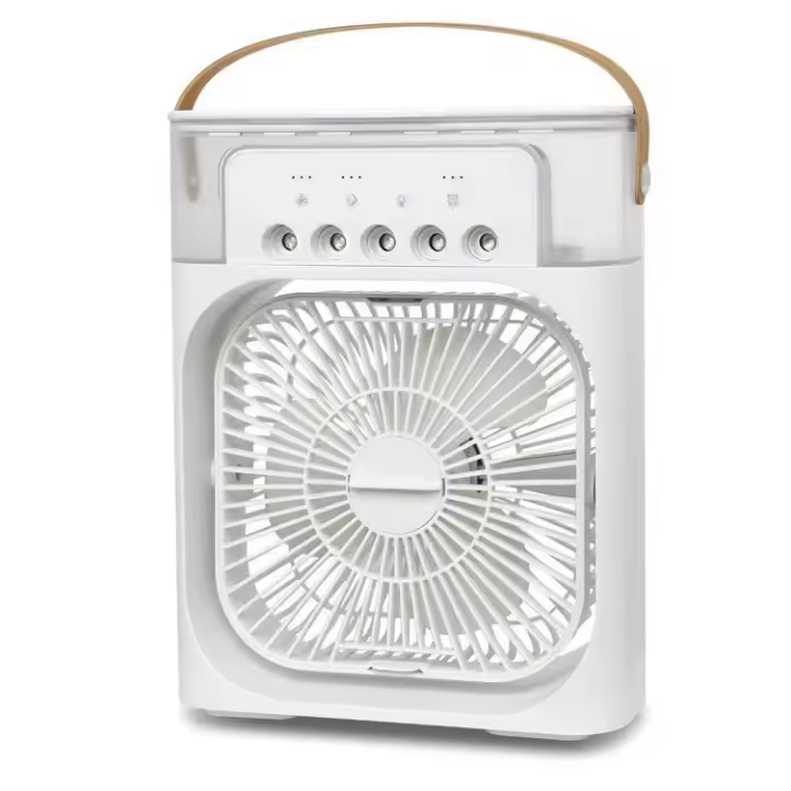 Ventilador portátil de aire acondicionado, enfriador de aire alimentado por USB, humidificador, 7 LED, pequeño con 3 velocidades, ventilador de refrigeración ultrasilencioso para familia, viajes, - 1