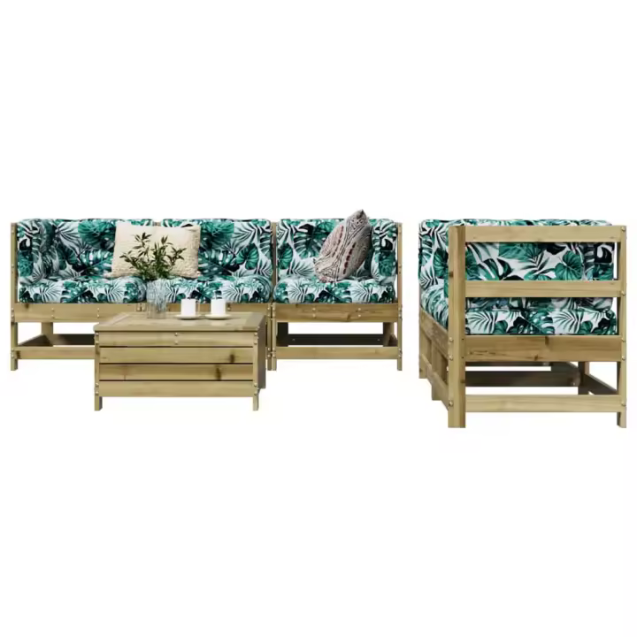 vidaXL Juego de sofás de jardín 6 piezas madera de pino impregnada - 1