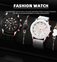 Reloj De Cuarzo Para Hombres Y Mujeres De Moda Simple Con Correa De Silicona Reloj De Pulsera Negocios Casual Plata 4 Piezas - details 0