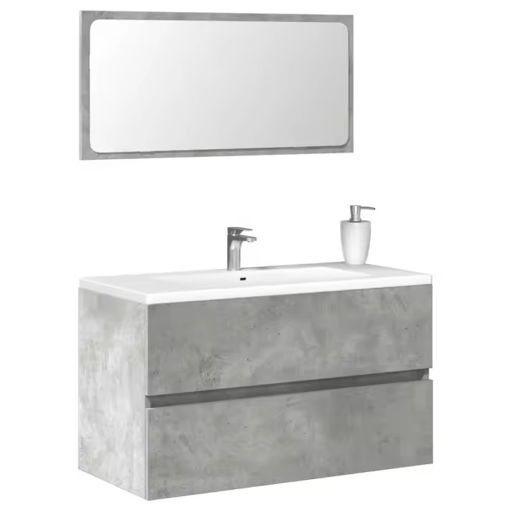 vidaXL Armario de baño con espejo madera de ingeniería gris hormigón - 1