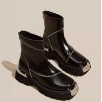 Botas Cortas De Terciopelo Para Mujer Invierno Con Tacón Cuadrado Y Suela Gruesa Zapatos Confortables Y Moda Tobilleras Cálidas Y Elegantes - details 5