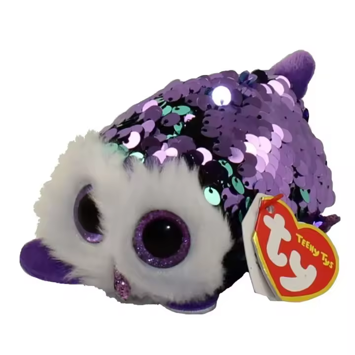 TY - MINI PELUCHE BÜHO -  Teeny Ty Reversible - Moonlight - Búho cubierto con Lentejuelas -  Medidas 6 x 10 cm - Color  Morado y blanco - Para niños y niñas mayores de 3 años - 1