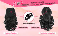 Extension De Cabello Sintético 12" Clip En Cola De Caballo Rizada Corta Para Mujeres Negras Clavija De Mandíbula Peluca De Textura Curva Para Uso Diario - details 3