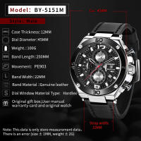 Reloj De Pulsera Deportivo Multifuncional Para Hombre BENYAR 2023 Cronógrafo De Cuarzo Resistente Al Agua 30M Con Manos Luminosas Y Calendario Completo Material De Correa De Cuero - details 11
