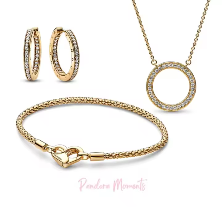 Pandora Conjunto de pulsera, collar y pendientes con cierre en forma de corazón chapado en oro rosa de 14 quilates - 1