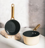 ARCOS Samoa Iconic Beige - Batería de Cocina (7 + 3 Piezas) - Antiadherente Cerámico - Aluminio Forjado - Asas Inox Dorado - details 3