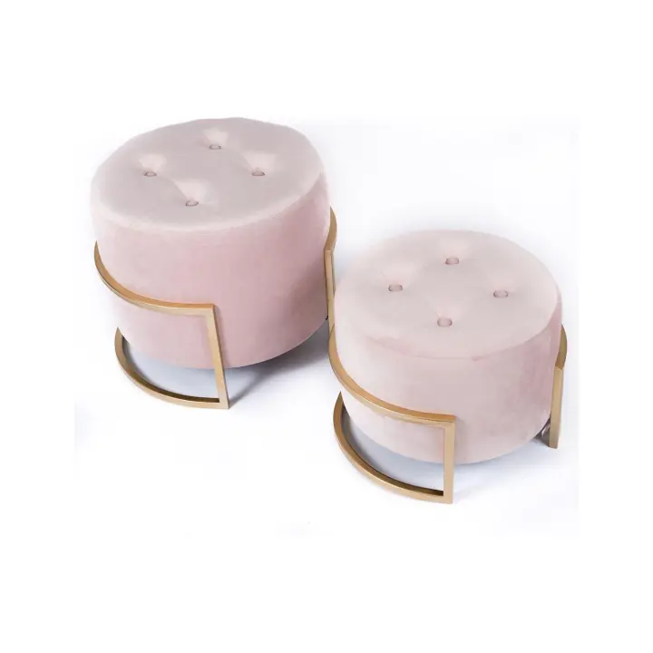 Juego de 2 Puff Terciopelo Rosa Metal Dorado 48*42*45 - 1