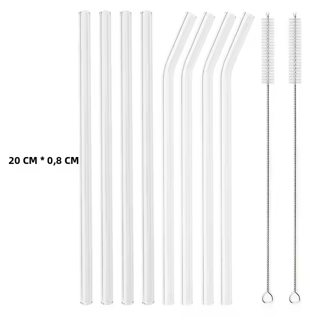 Juego De 8 Pajillas De Vidrio Borosilicato Alto Reutilizables Multicolor Ecológicas Para Cocktail Smoothie Té Con Bulbos - 1