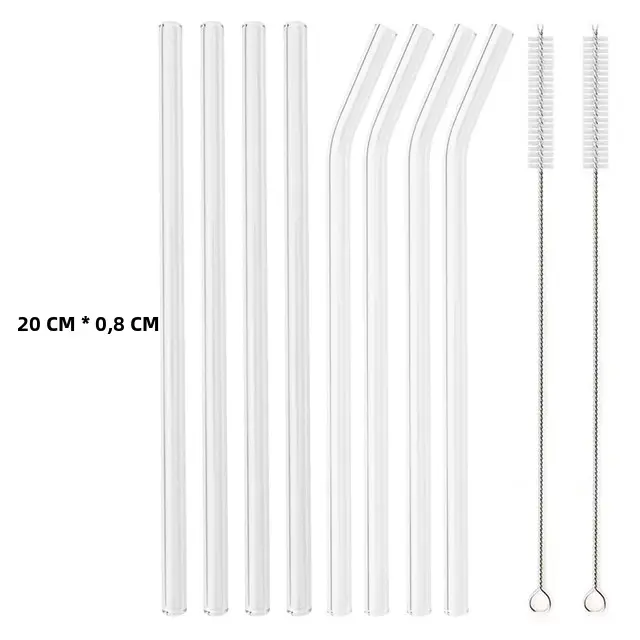 Juego De 8 Pajillas De Vidrio Borosilicato Alto Reutilizables Multicolor Ecológicas Para Cocktail Smoothie Té Con Bulbos - 1