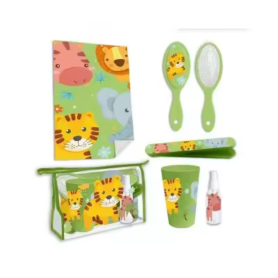 Set Aseo Jugle, Neceser de Viaje Jugle,  Toalla de Mano, Cepillo Pelo, Vaso, 22,5x15cm, Kids Euroswan - Kiglam - 1