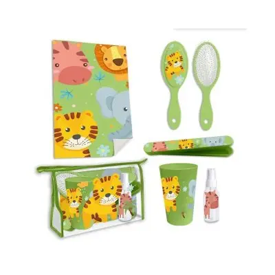 Set Aseo Jugle, Neceser de Viaje Jugle,  Toalla de Mano, Cepillo Pelo, Vaso, 22,5x15cm, Kids Euroswan - Kiglam - 1