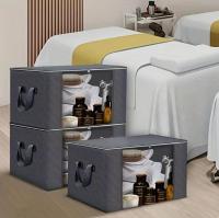 3-Pack Large Capacity Foldable Fabric Storage Bins - Ideal for Bedding, Clothes, Pillows, Quilts - Perfect for Home, Bedroom, Dorm, Spa Wardrobes - Grey Woven Material, No Electricity Needed - details 9