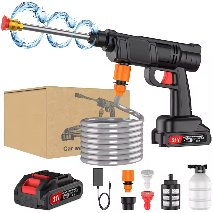18V 30Bar Cordless High Pressure Car Wash Water Gun 9000mAh Lithium Ion Portable Self-priming With Foam Cannon + 4L/min Flow Self-priming Portable Power Washer - 1