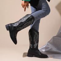Botas De Vaquera Genuina 2024 Botines Retro Bordados Casual Botas De Vaquero Diseñador Botines Cossack Con Plataforma Tacón Alto Microfibra PU Antideslizante - details 6