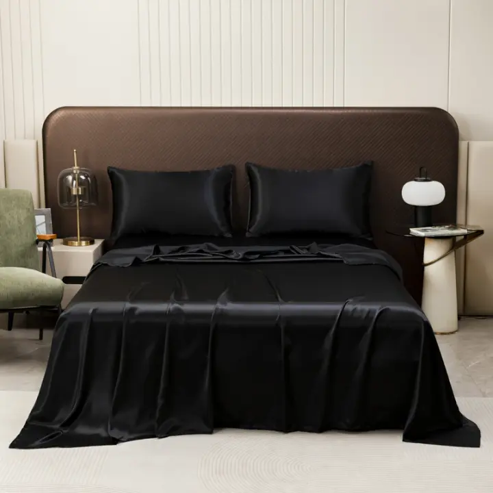 Satinado Sábana De Verano Suave Y Frío Con Fundas Para Cojines Tamaño Single/Queen/King Seda Poliéster 400TC Sólido Para Adultos - 1