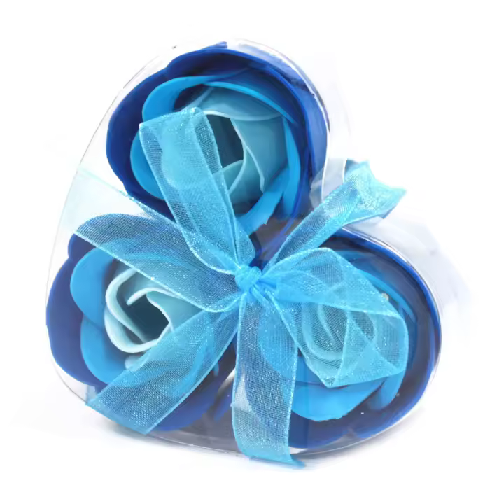 Set de 3 flores de Jabón caja corazón - rosas azul - 1