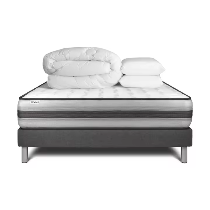 Pack cama completa - Colchón 140x200cm + Somier con láminas (en kit) + 2 almohadas + Edredón - Vitalpower Recover - 1