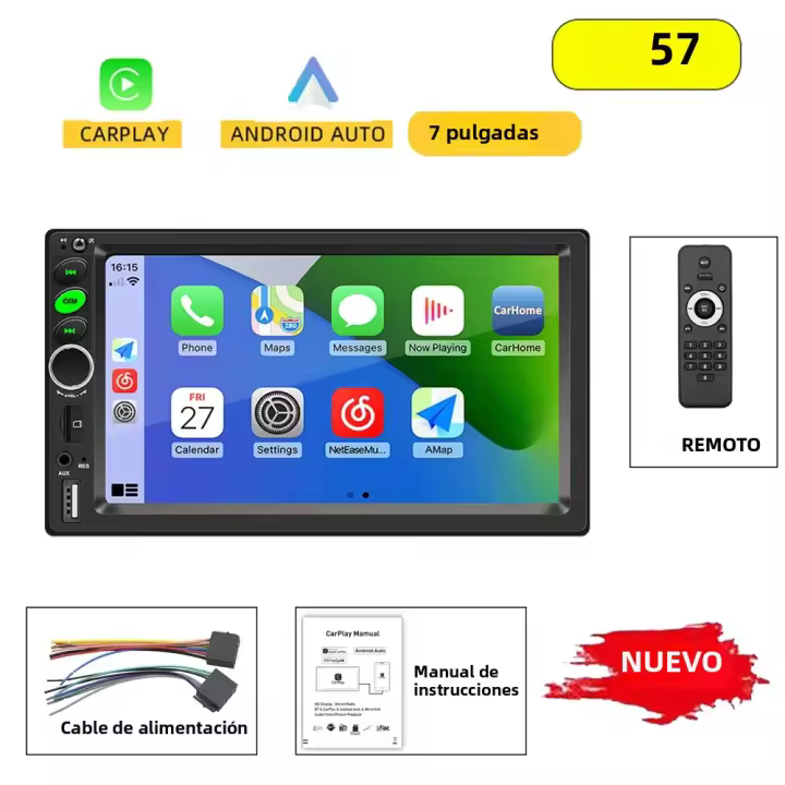 Reproductor Multimedia Para Coche Android 13 Con Android Auto Carplay WIFI GPS Universal Para Hyundai Nissan Toyota Kia Pantalla Táctil 7-10 Pulgadas RAM 2G ROM 32G - 1