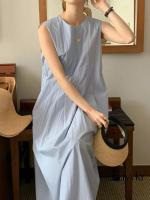 Vestido A-Line Sin Mangas Para Mujer REALEFT Verano 2024 Estilo Coreano Casual Con Bolsillos Cuello O Largo Hasta La Rodilla Polyester - details 6