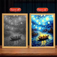 Marco De Fotos Pintura LED Luz Nocturna Lámpara De La Luna Van Gogh Cielo Estrellado Arte Para La Pared Decoración De Habitación Regalos Para Amigos - details 8