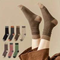 7 Pares De Calcetines Colorbloque Crew Cómodos Y Suaves Medio Tubo Para Mujer Calcetines Casuales De Algodón Y Poliéster - details 5