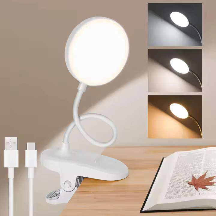 Luz Lectura, 3 Colores Luz para Leer Libros en la Cama Regulable Brillo Lampara Pinza Cabecero Cama Lampara Lectura Cama Pinza Para Cabecera - 1