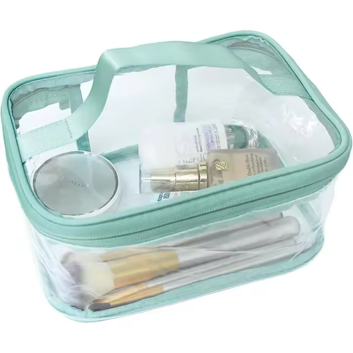 Neceser transparente para maquillaje y Cosméticos, portátil, impermeable, transparente, para viaje, Gran capacidad, Verde - 1