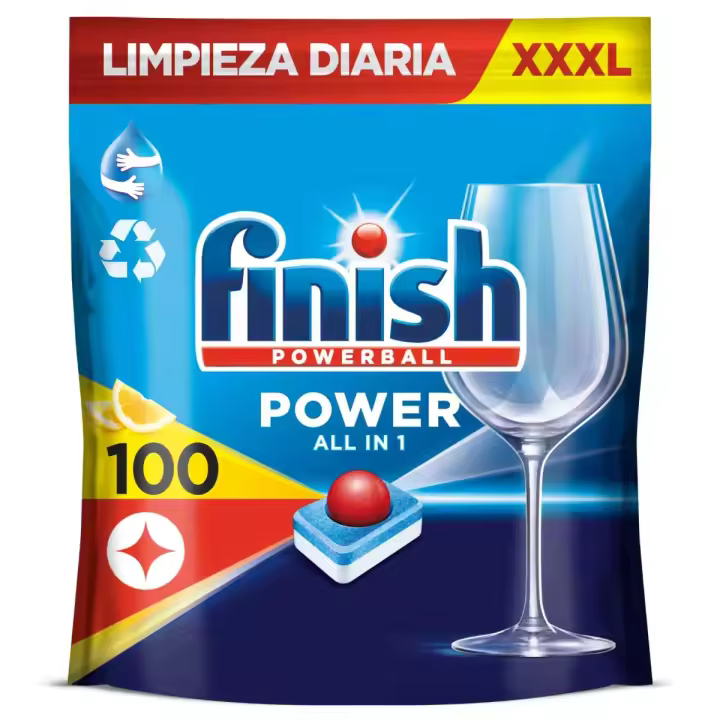 Finish Powerball POWER All in 1 LIMÓN Pastillas para Lavavajillas, Limpieza y Brillo Diario - 1