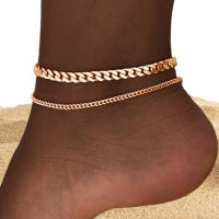 Juego De 2 PCS De Pulseras De Tobillo Minimalistas En Metal De Color Oro Para Mujer Accesorios De Moda Para El Pie Ajustable Y Versátil - details 0